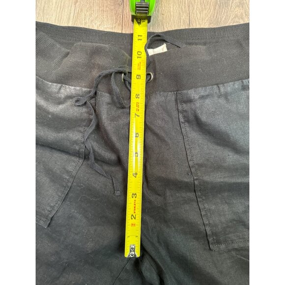 Eileen Fisher Black Linen Blend Cropped Pants Womens L with Drawstring Waist & F - Picture 6 of 7